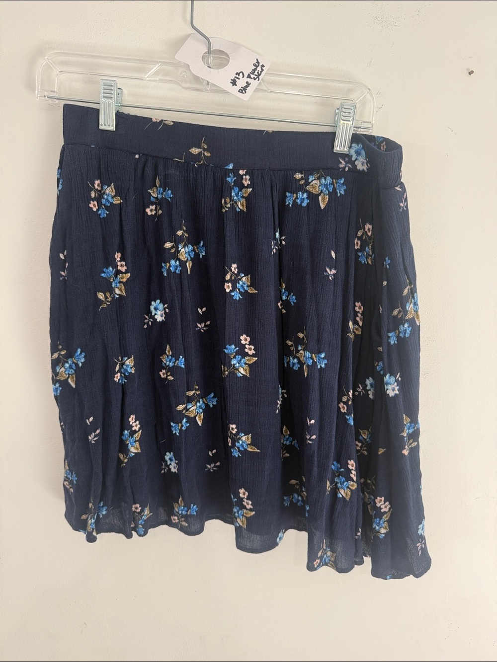 French Grey Navy Floral Skater Skirt with Blue & Cream Blossoms